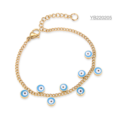 Πολυτελή επώνυμα 18 καράτια επιχρυσωμένα κοσμήματα με μπλε σμάλτο ματιών βραχιόλια χειροτεχνίας με αλυσίδα