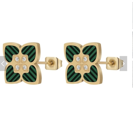Πέτρινο σκουλαρίκι τέσσερα τριφυλλιών του CZ πράσινα St.Patrick φύλλων σκουλαρίκια ημέρας τριφυλλιού για το ιρλανδικό κόσμημα γυναικών